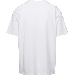 White Crewneck T-Shirt with Contrasting Logo Lettering Print in Cotton Man