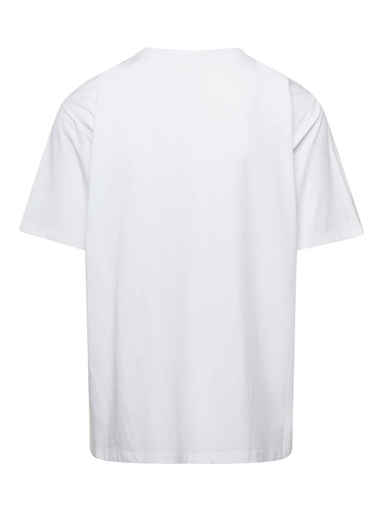 White Crewneck T-Shirt with Contrasting Logo Lettering Print in Cotton Man alternative