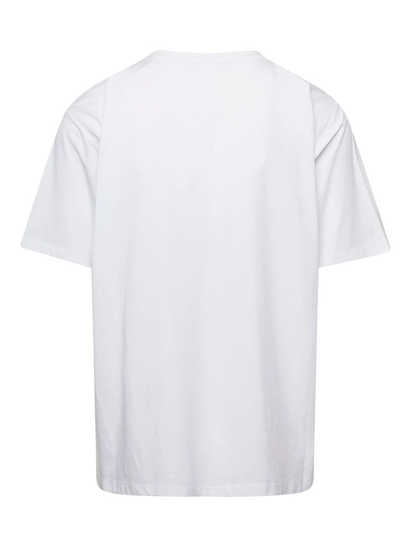 White Crewneck T-Shirt with Contrasting Logo Lettering Print in Cotton Man