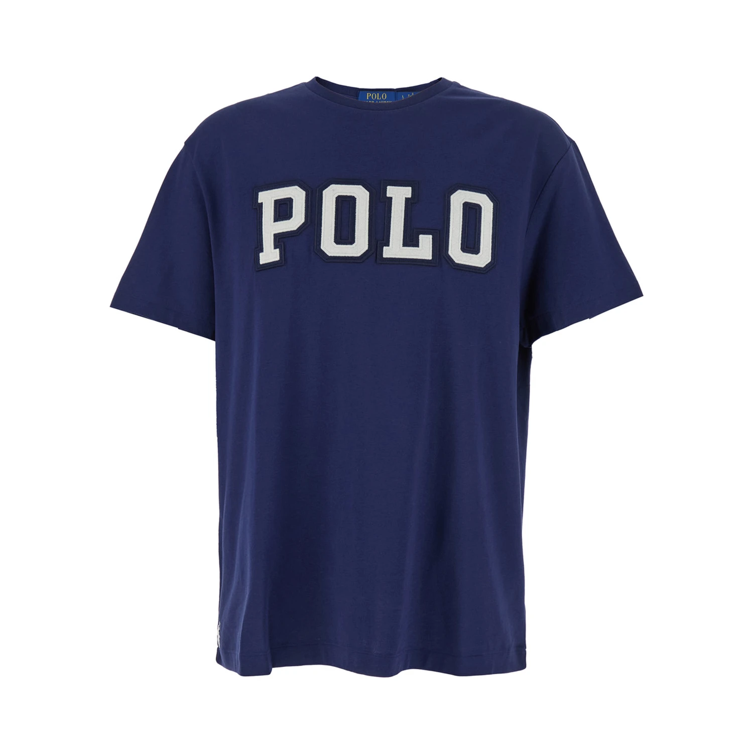 Blue Crewneck T-Shirt with Logo Lettering on the Fornt and Pony Embroidery on the Front in Cotton Man