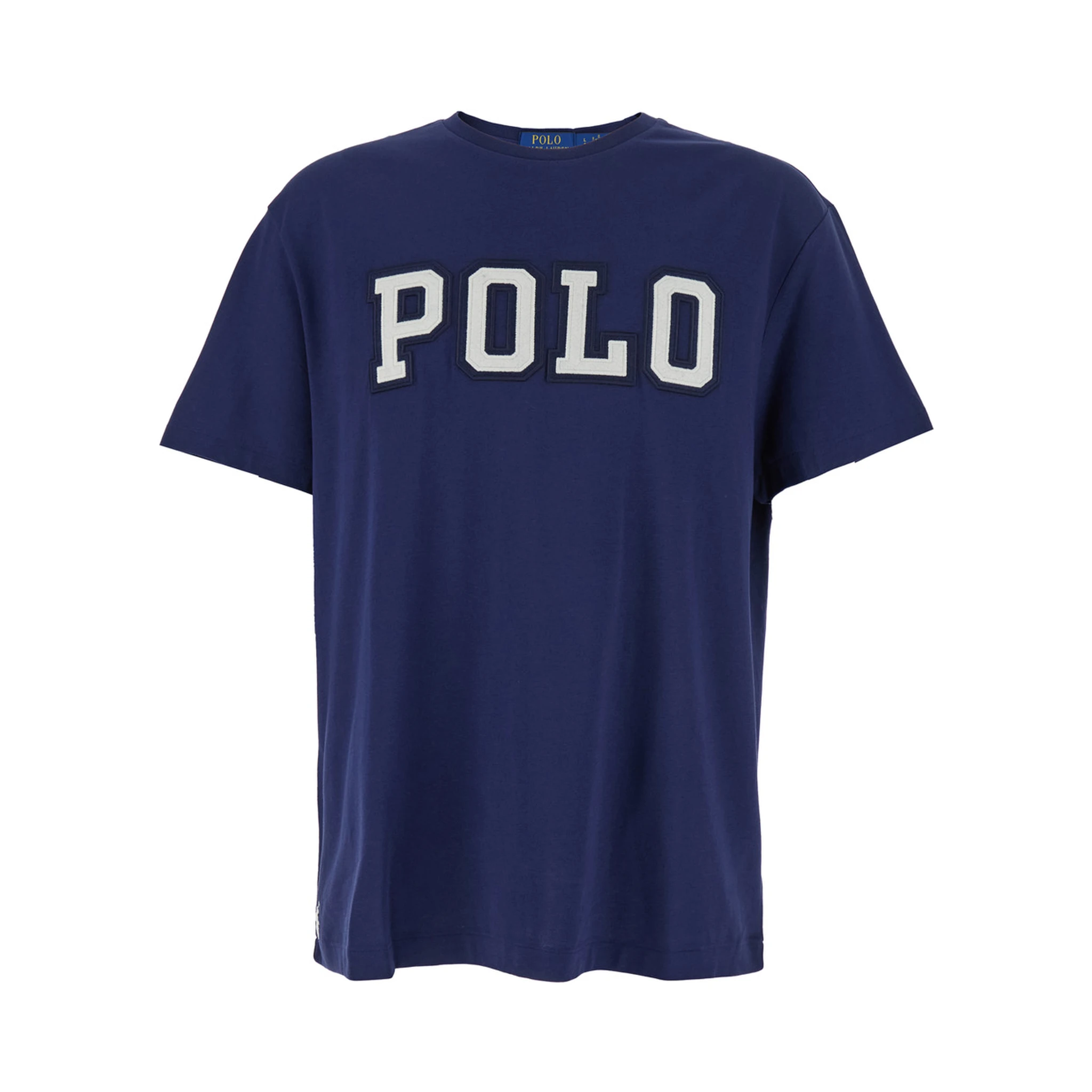 Blue Crewneck T-Shirt with Logo Lettering on the Fornt and Pony Embroidery on the Front in Cotton Man
