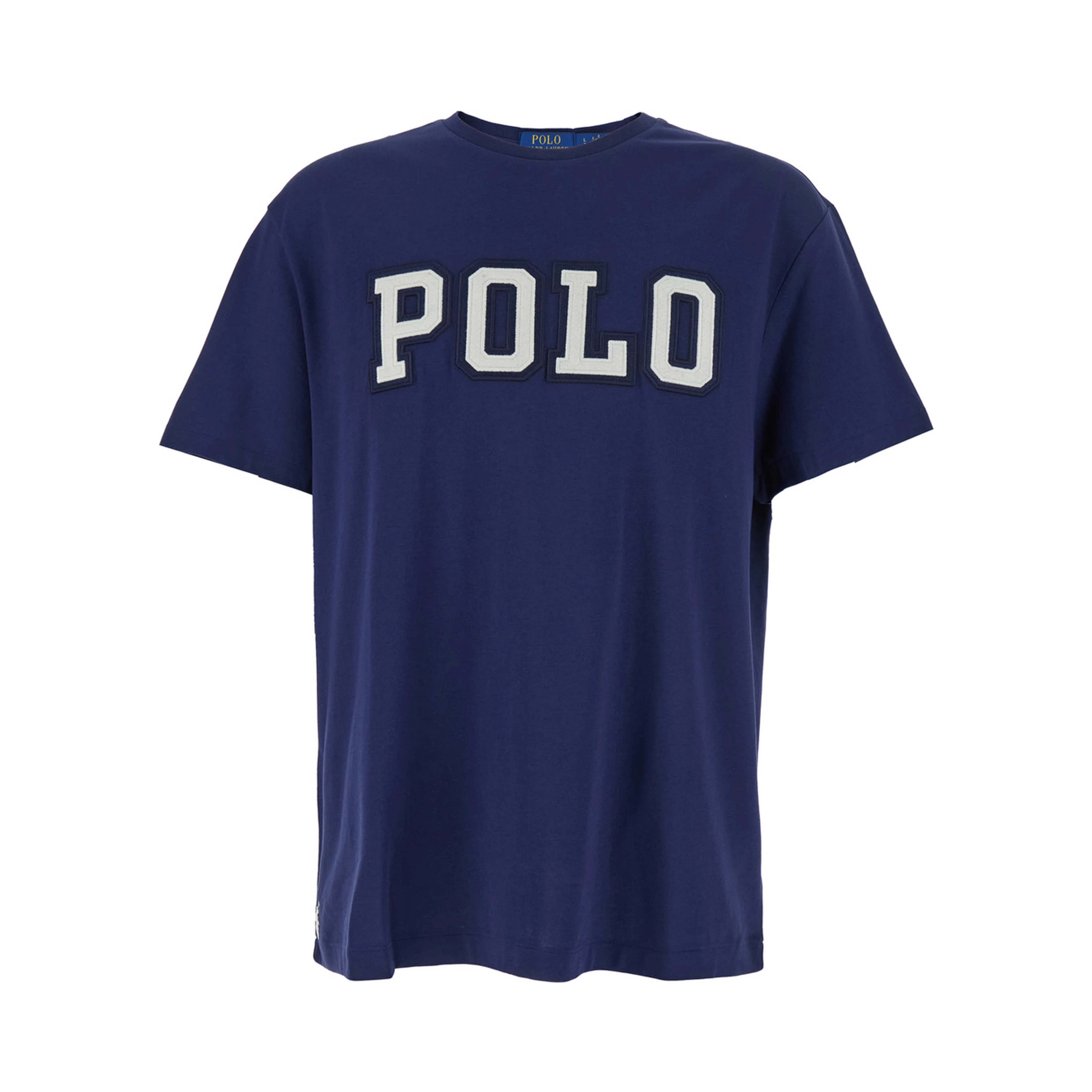 Blue Crewneck T-Shirt with Logo Lettering on the Fornt and Pony Embroidery on the Front in Cotton Man