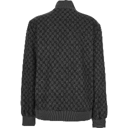 Grey Sweatshirt with High Neck and All-Over GG Print in Tech Fabric Woman