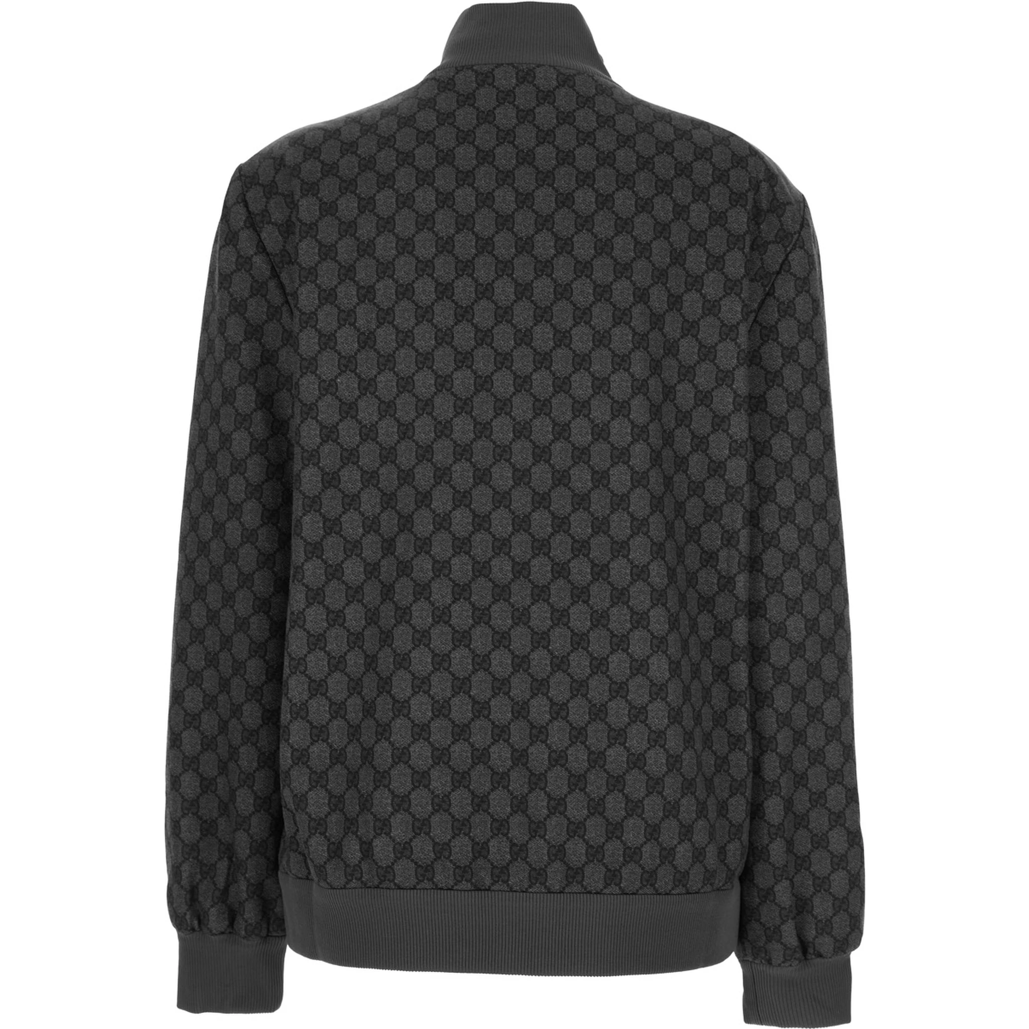 Grey Sweatshirt with High Neck and All-Over GG Print in Tech Fabric Woman