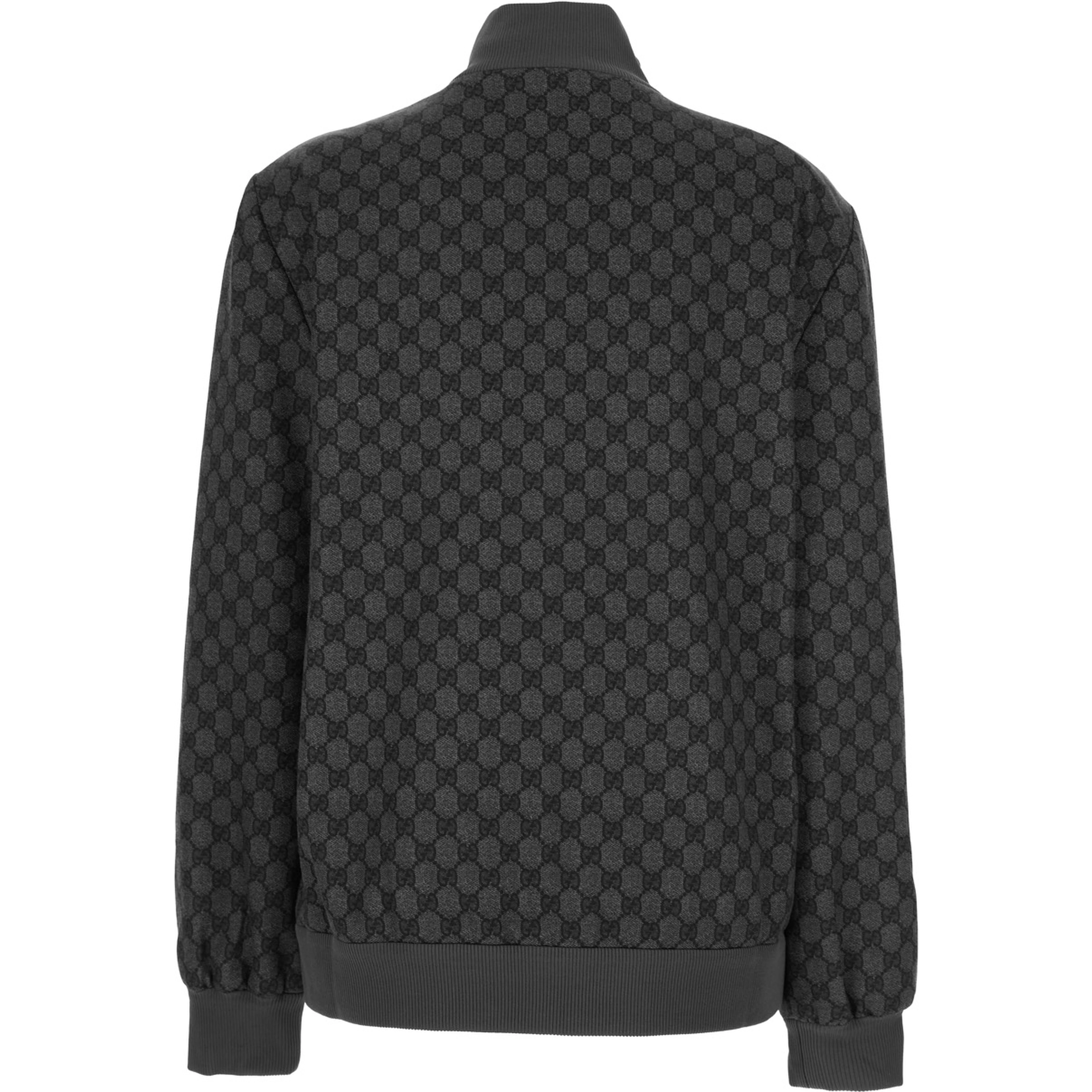 Grey Sweatshirt with High Neck and All-Over GG Print in Tech Fabric Woman