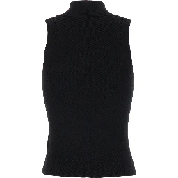 Black Tank Top with D Logo Cut-Out in Ribbed Jersey Woman