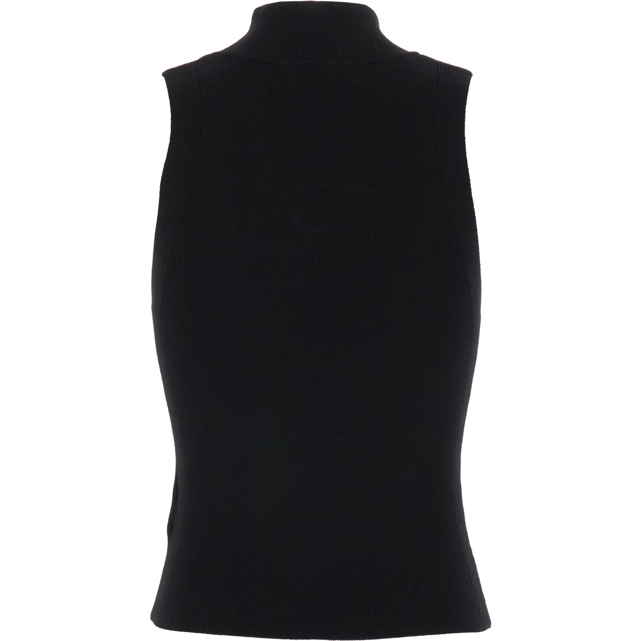 Black Tank Top with D Logo Cut-Out in Ribbed Jersey Woman