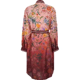 Bordeaux Gradient Dress with Removable Belt  and All-Over Flora Print in Silk Woman