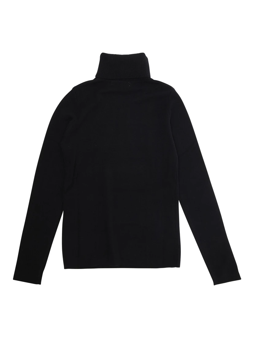 Black High Neck Jumperwith Logo on Front in Wool Blend Girl