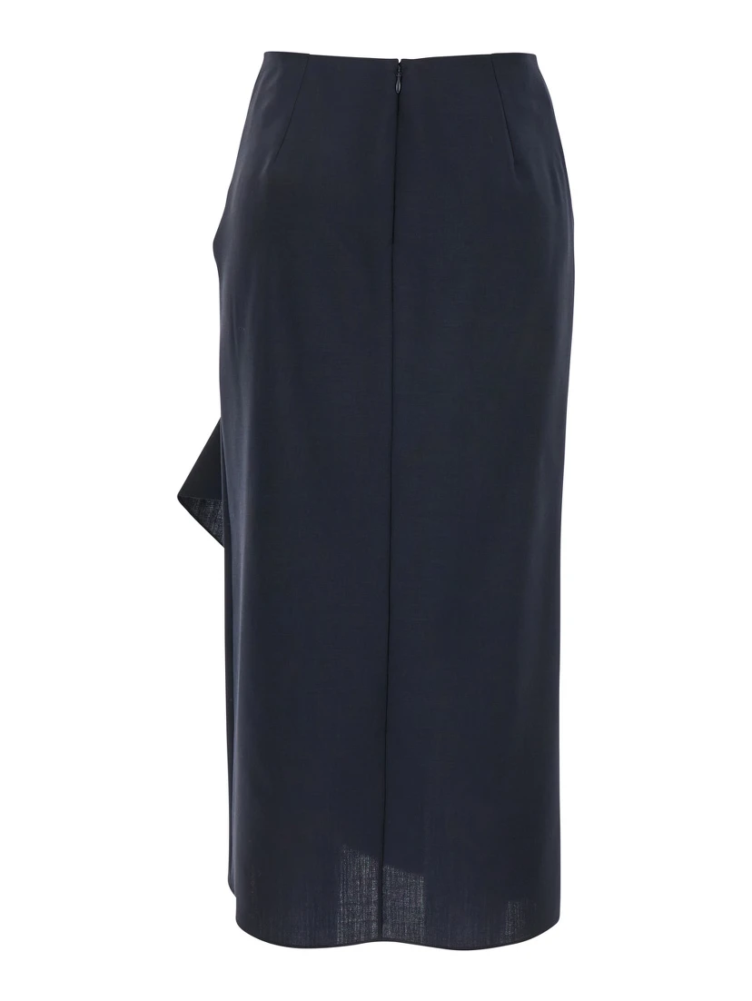 Blue Skirt with Asymmetric Design and Front Seam with Pleats in Wool and Mohair Blend Woman