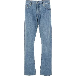 Light Blue Jeans with Belt Loops and Logo Patch on the Rear in Denim Man