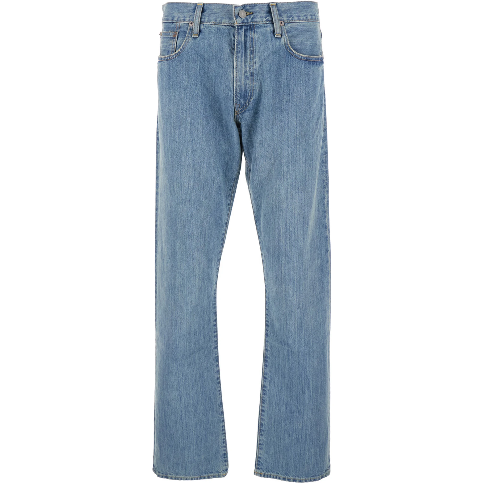 Light Blue Jeans with Belt Loops and Logo Patch on the Rear in Denim Man