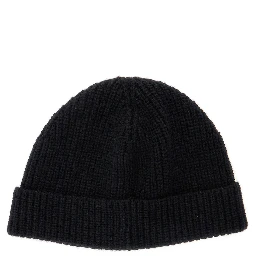 Black Knit Beanie with VLogo on the Front in Cashmere Man