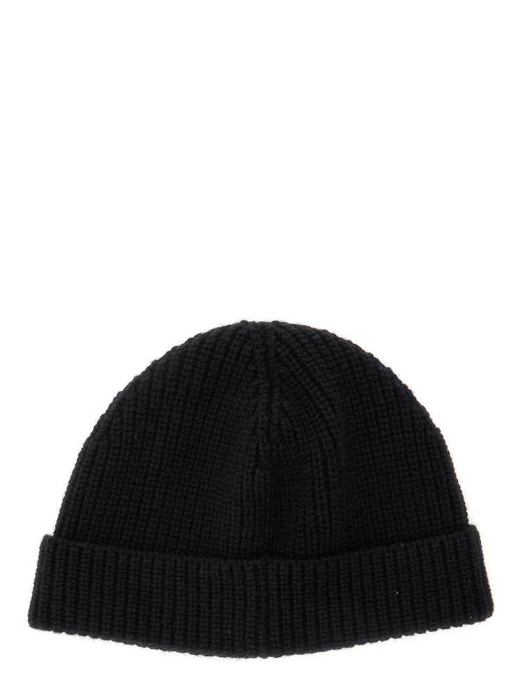 Black Knit Beanie with VLogo on the Front in Cashmere Man alternative