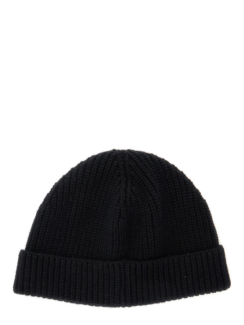 Black Knit Beanie with VLogo on the Front in Cashmere Man
