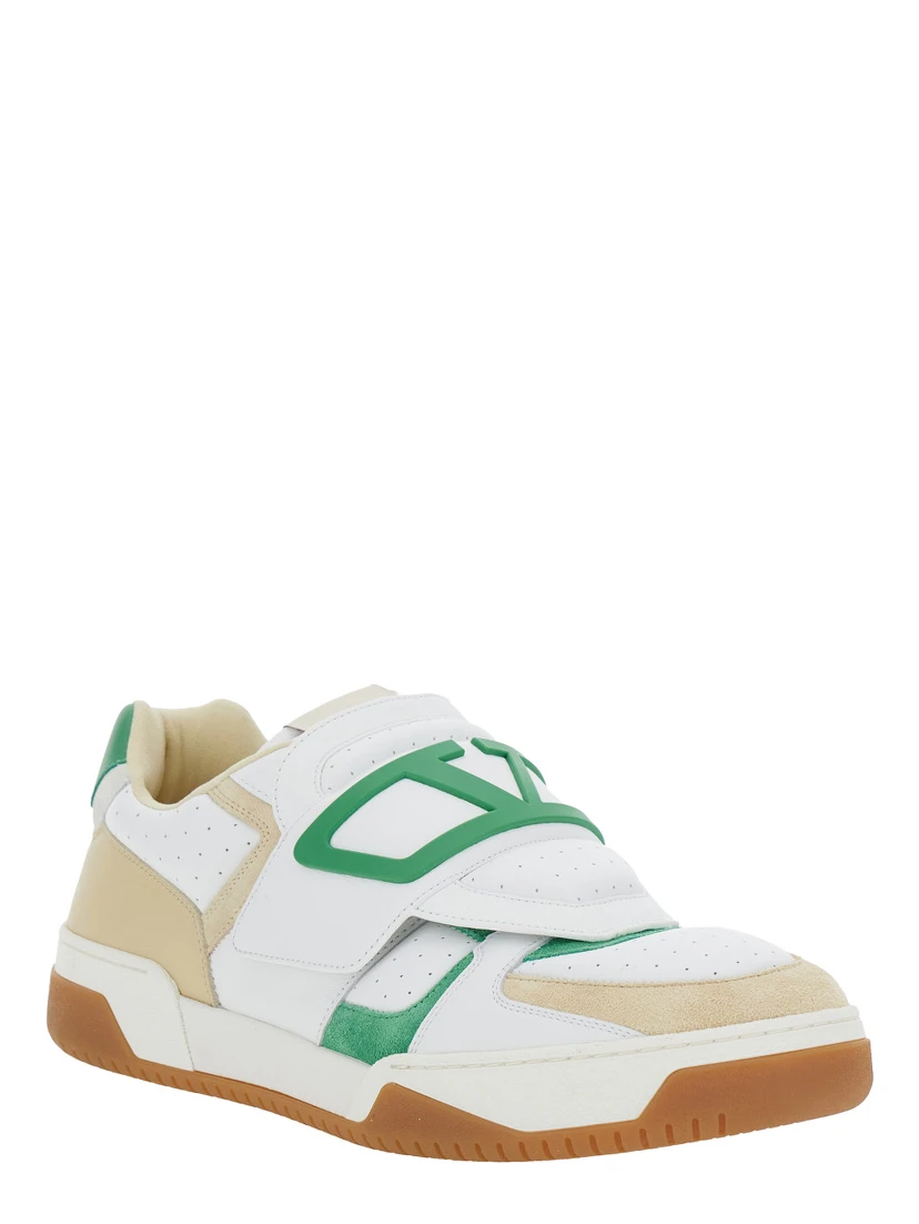 حذاء رياضي أبيض منخفض من جوي دو جوير بتفاصيل مثقبة وشعار ماكسي في المقدمة من الجلد للرجال