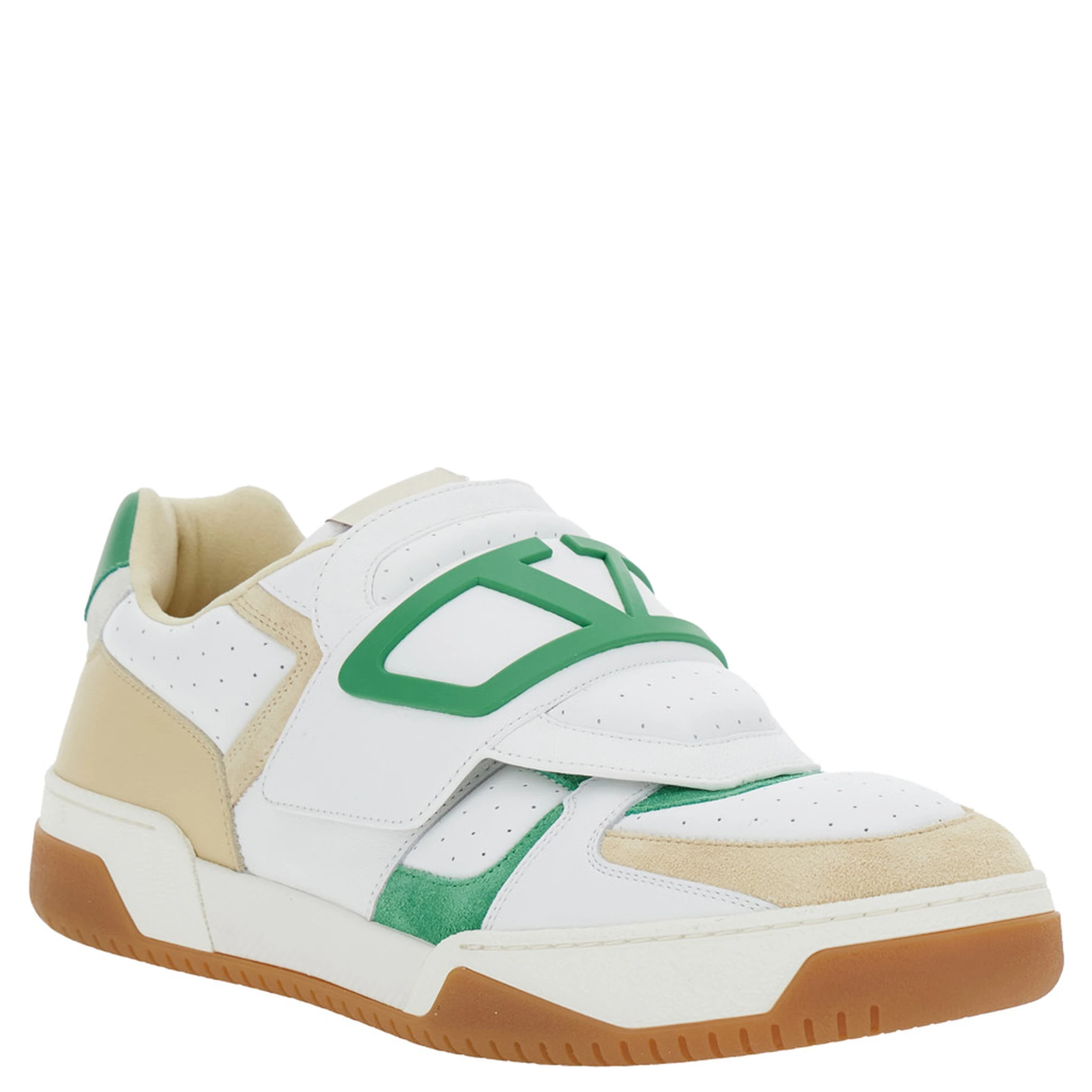 حذاء رياضي أبيض منخفض من جوي دو جوير بتفاصيل مثقبة وشعار ماكسي في المقدمة من الجلد للرجال