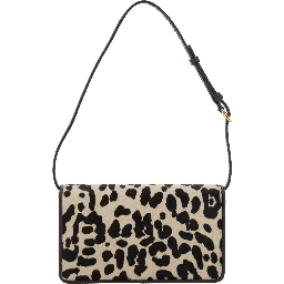 Brown Mini Bag with Adjustable Shoulder Strap and Leopard Motif in Leather Woman