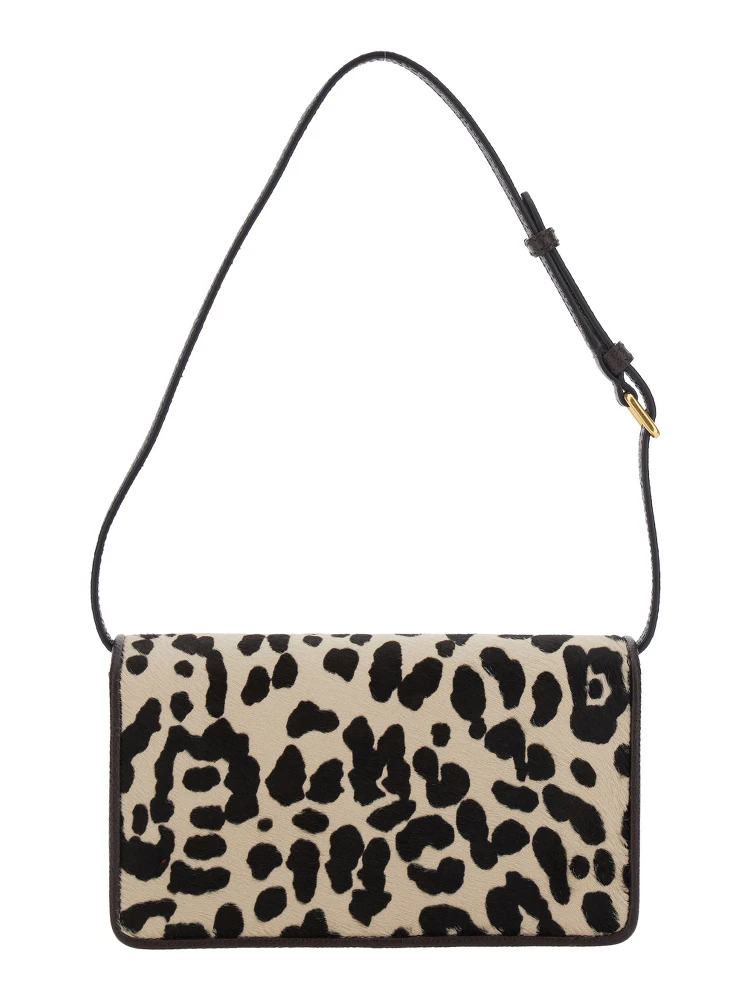 Brown Mini Bag with Adjustable Shoulder Strap and Leopard Motif in Leather Woman alternative
