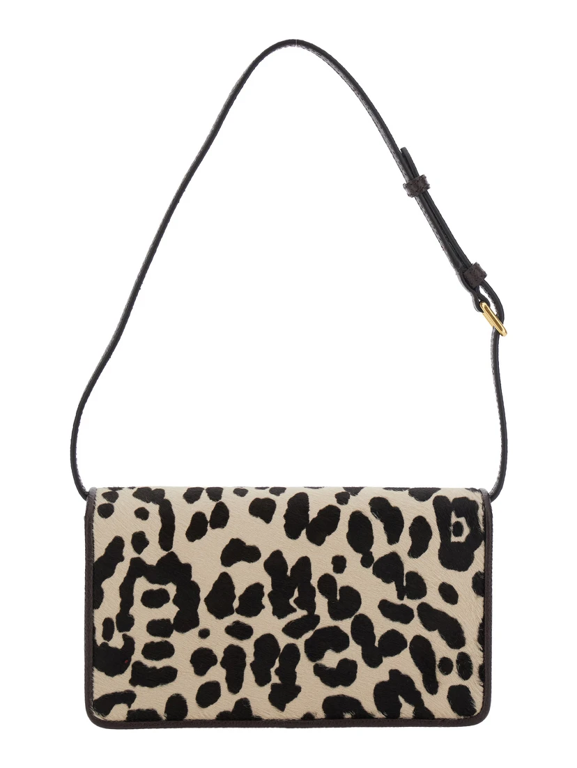 Brown Mini Bag with Adjustable Shoulder Strap and Leopard Motif in Leather Woman