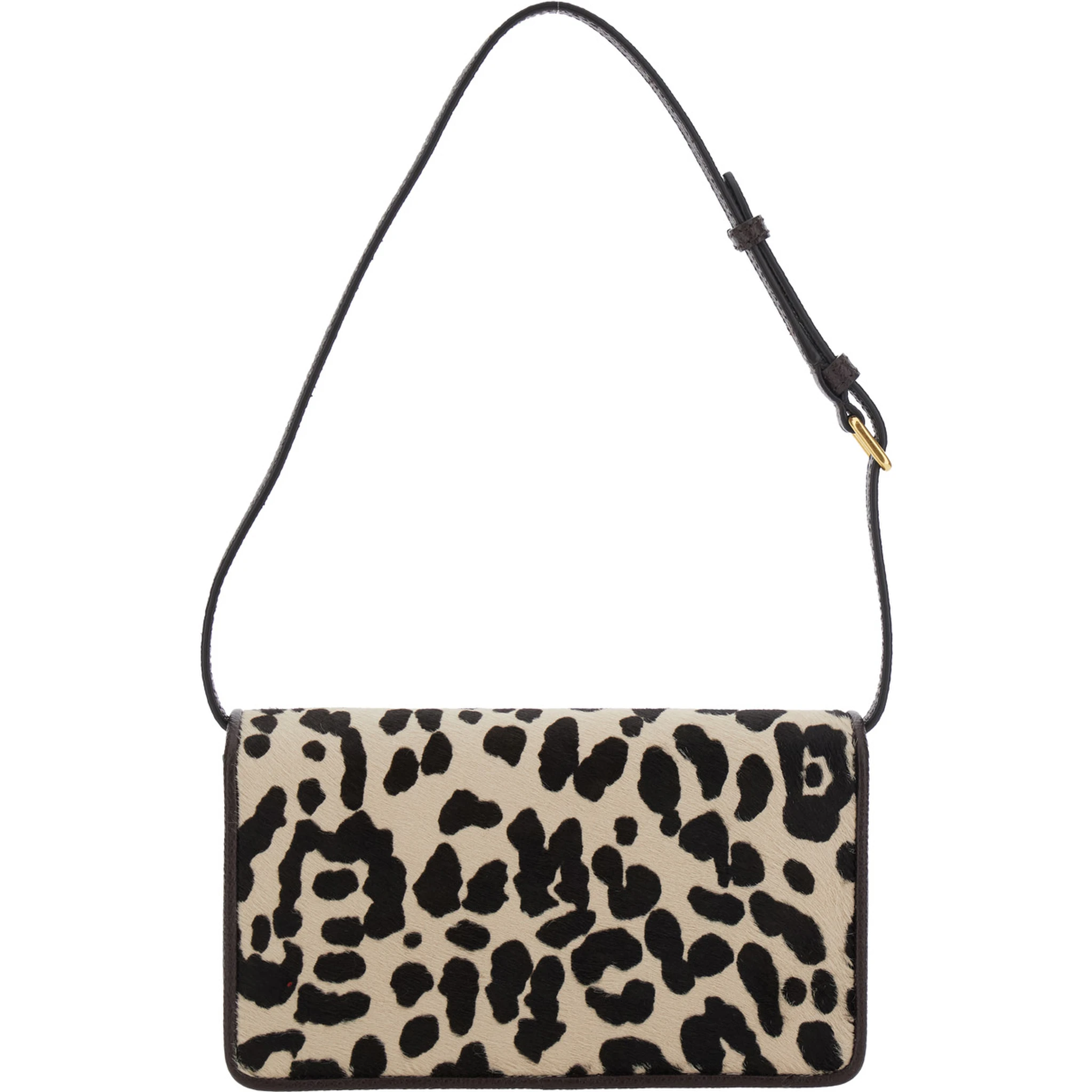 Brown Mini Bag with Adjustable Shoulder Strap and Leopard Motif in Leather Woman