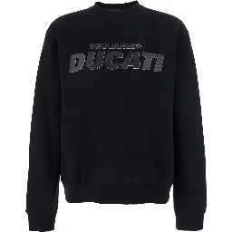 Ducati x D2 Black Sweatshirt with Logo Print on the Front in Cotton Man
