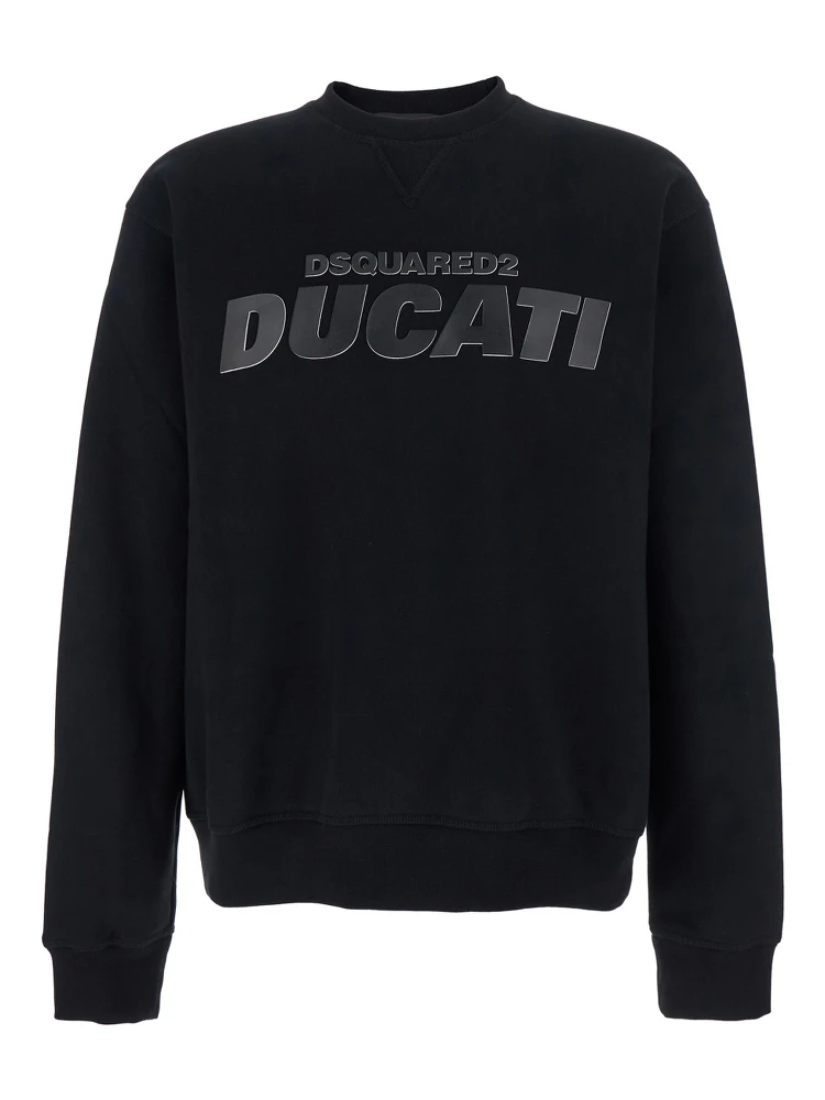 Ducati x D2 Black Sweatshirt with Logo Print on the Front in Cotton Man