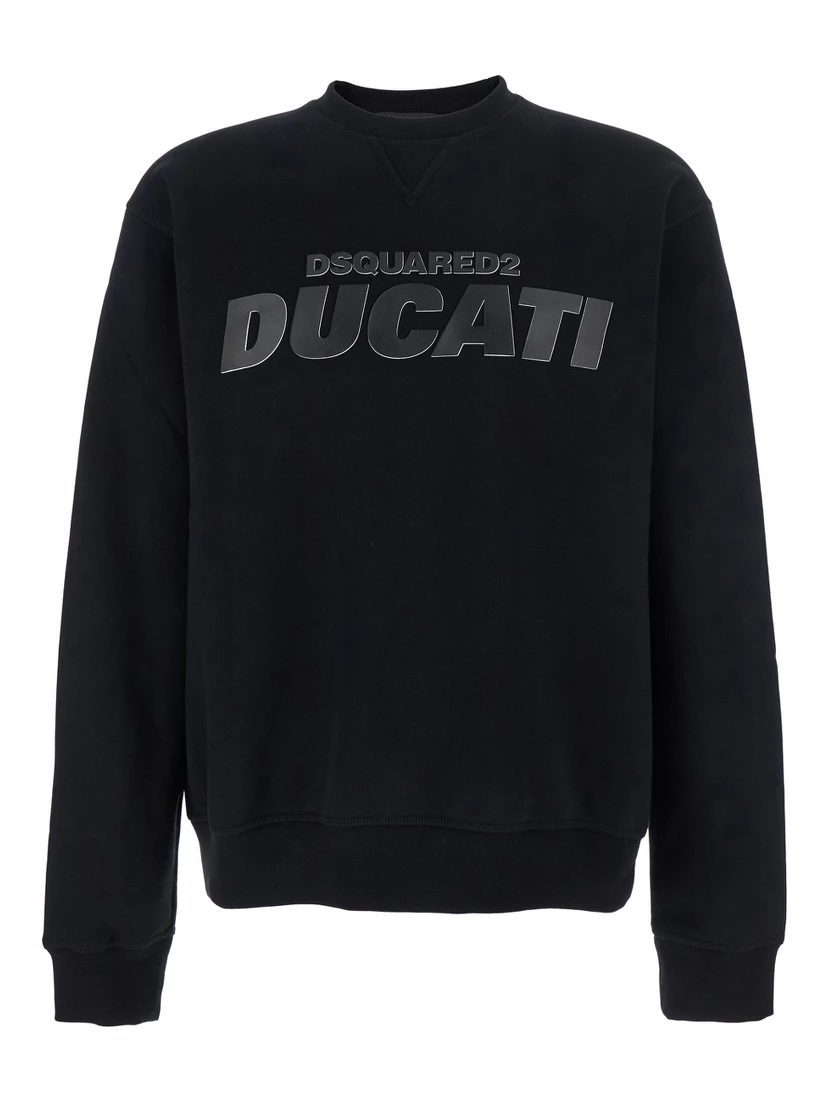 Ducati x D2 Black Sweatshirt with Logo Print on the Front in Cotton Man