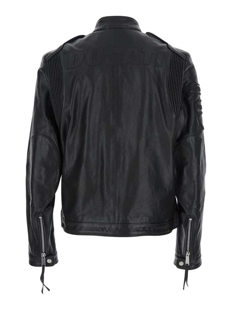Ducati x D2 Black Jacket with Mandarin Collar and Logo Embossed on the Back in Leather Man