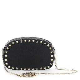 Rockstud Black Mini Bag with Chain-Link Shoulder Strap and Rockstud Embellishments in Grained Leather Woman