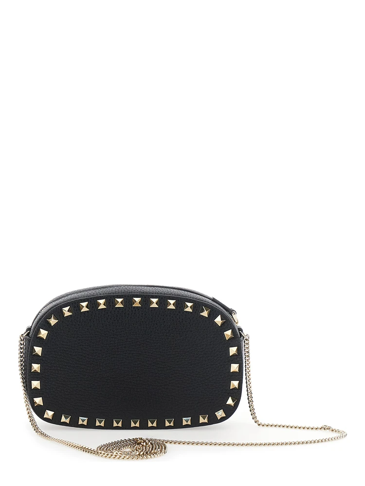Rockstud Black Mini Bag with Chain-Link Shoulder Strap and Rockstud Embellishments in Grained Leather Woman alternative