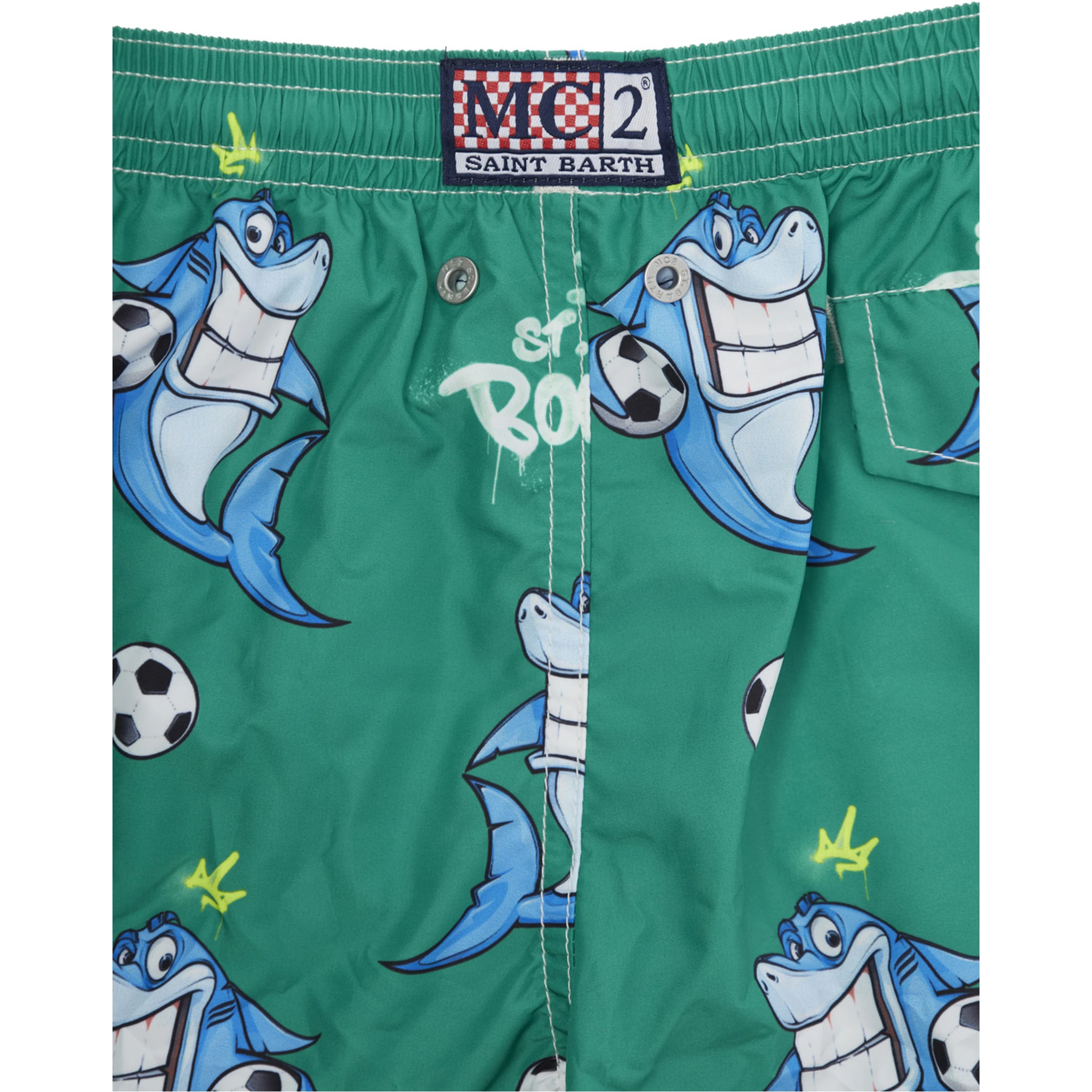 Jean Lighting Green Swim Shorts with Elastic Drawstring Waist and All-Over Print in Tech Fabric Boy