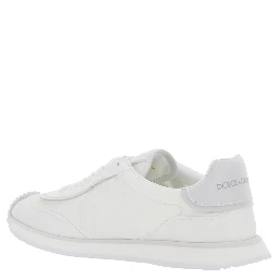 White Low Top Sneakers with Maxi Logo on the Side and Logo Patch on the Tongue in Tech Fabric Man