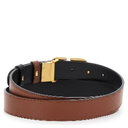 Brown Reversible Belt with VLogo Buckle Closure in Leather Man