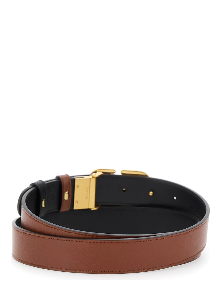 Brown Reversible Belt with VLogo Buckle Closure in Leather Man alternative