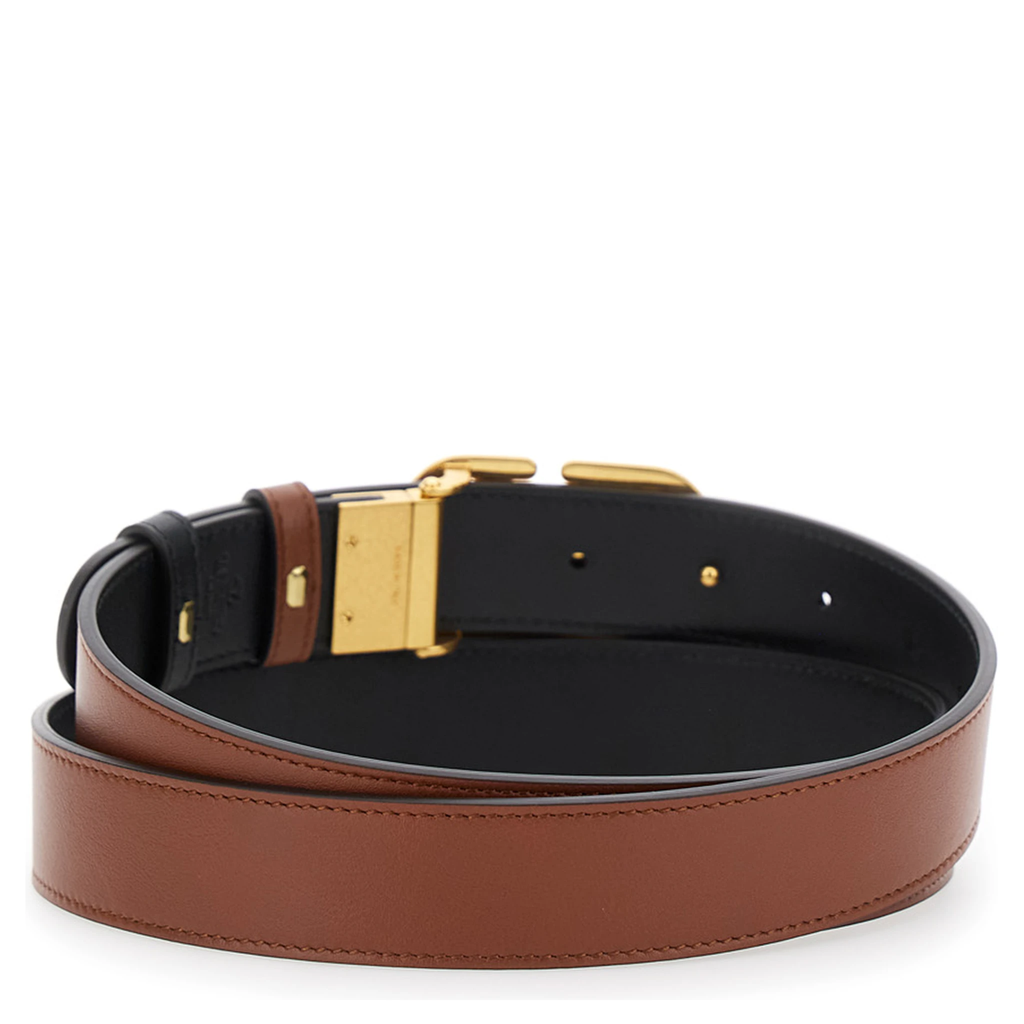 Brown Reversible Belt with VLogo Buckle Closure in Leather Man