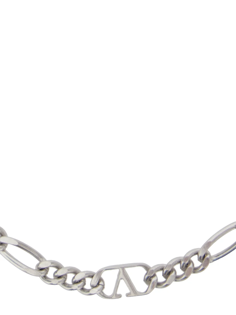 Metallic Chain-Link Bracelet with VLogo Charms in Brass Man