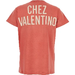 Red Crewneck T-Shirt with Maxi Logo on Front and Rear in Cotton Jersey Woman