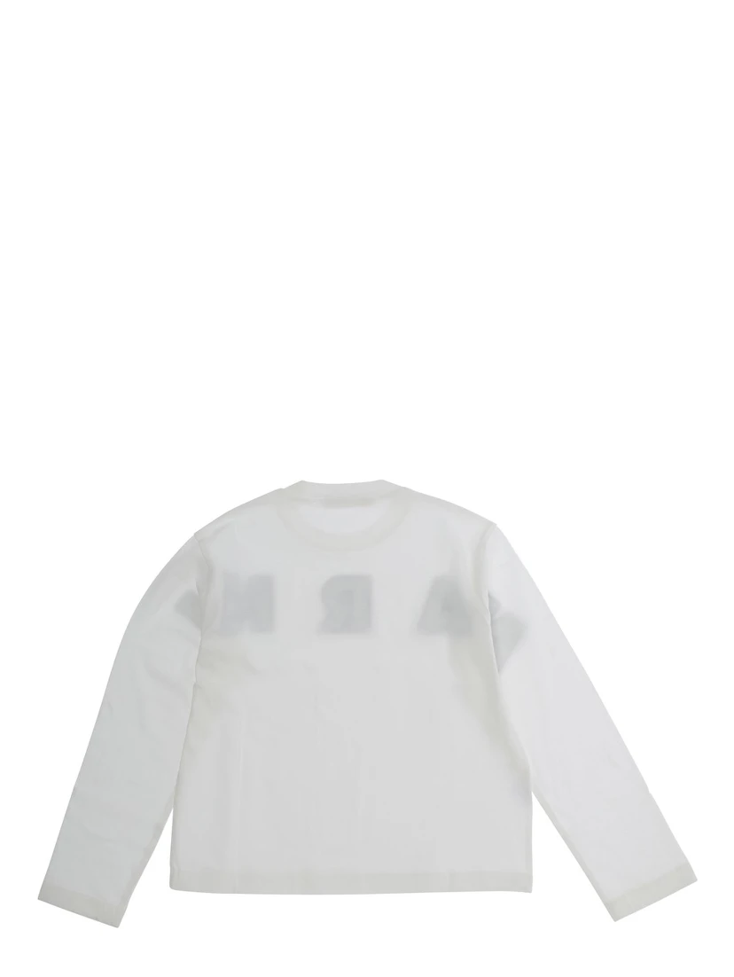 White Long Sleeve T-Shirt with Front Lettering Logo in Cotton Girl