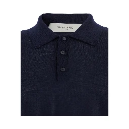 Blue Polo Shirt with Classic Collar and Short Sleeves in Wool Man