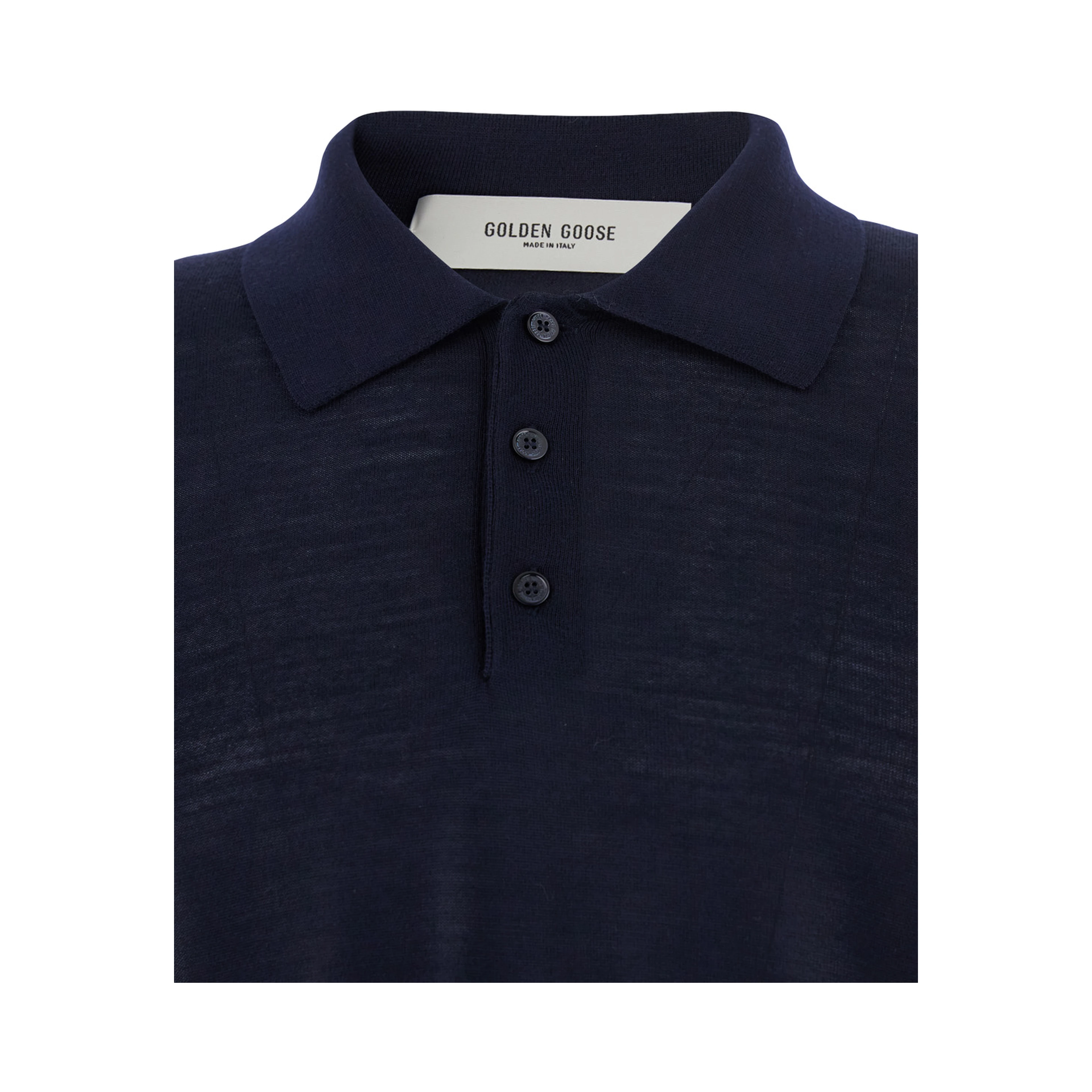 Blue Polo Shirt with Classic Collar and Short Sleeves in Wool Man