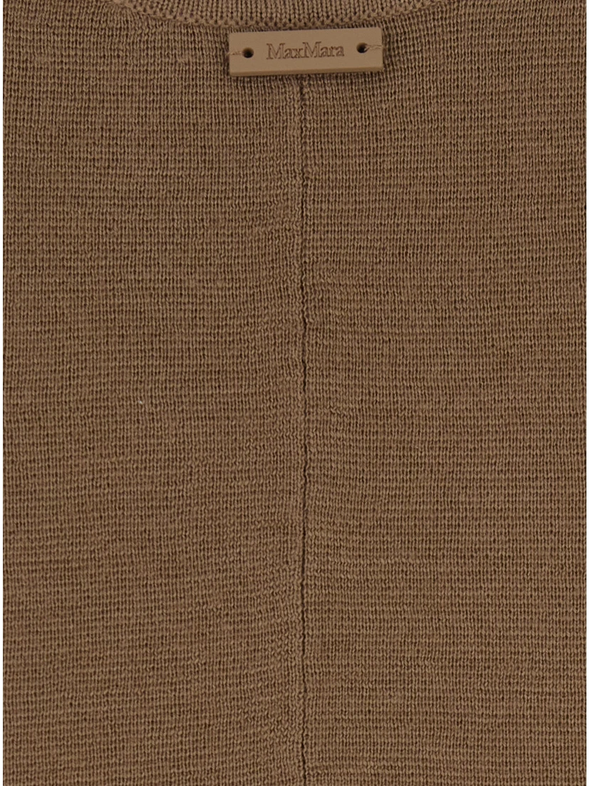 Aceri Brown Dress with Round Neck and Rear Single Slit in Wool Woman