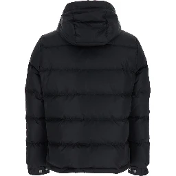 Black Down Jacket with Hood with Drawstring and VLogo Patch on the Front in Tech Fabric Man