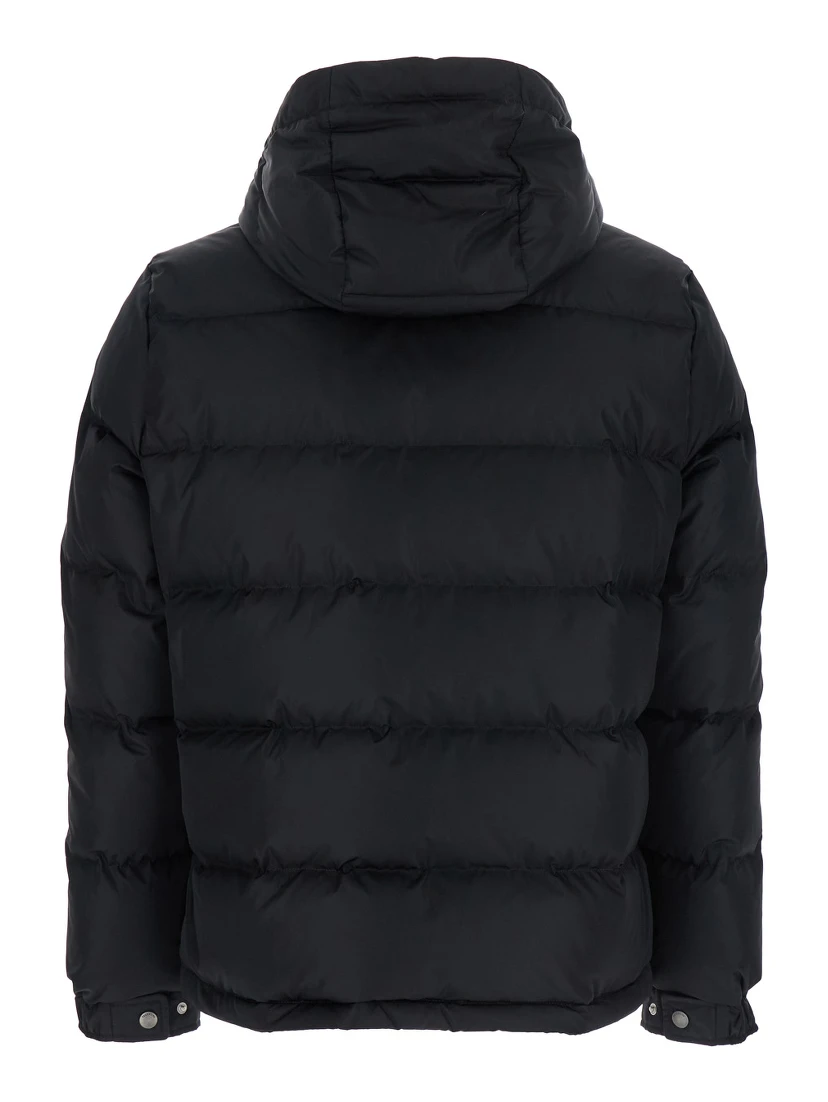 Black Down Jacket with Hood with Drawstring and VLogo Patch on the Front in Tech Fabric Man