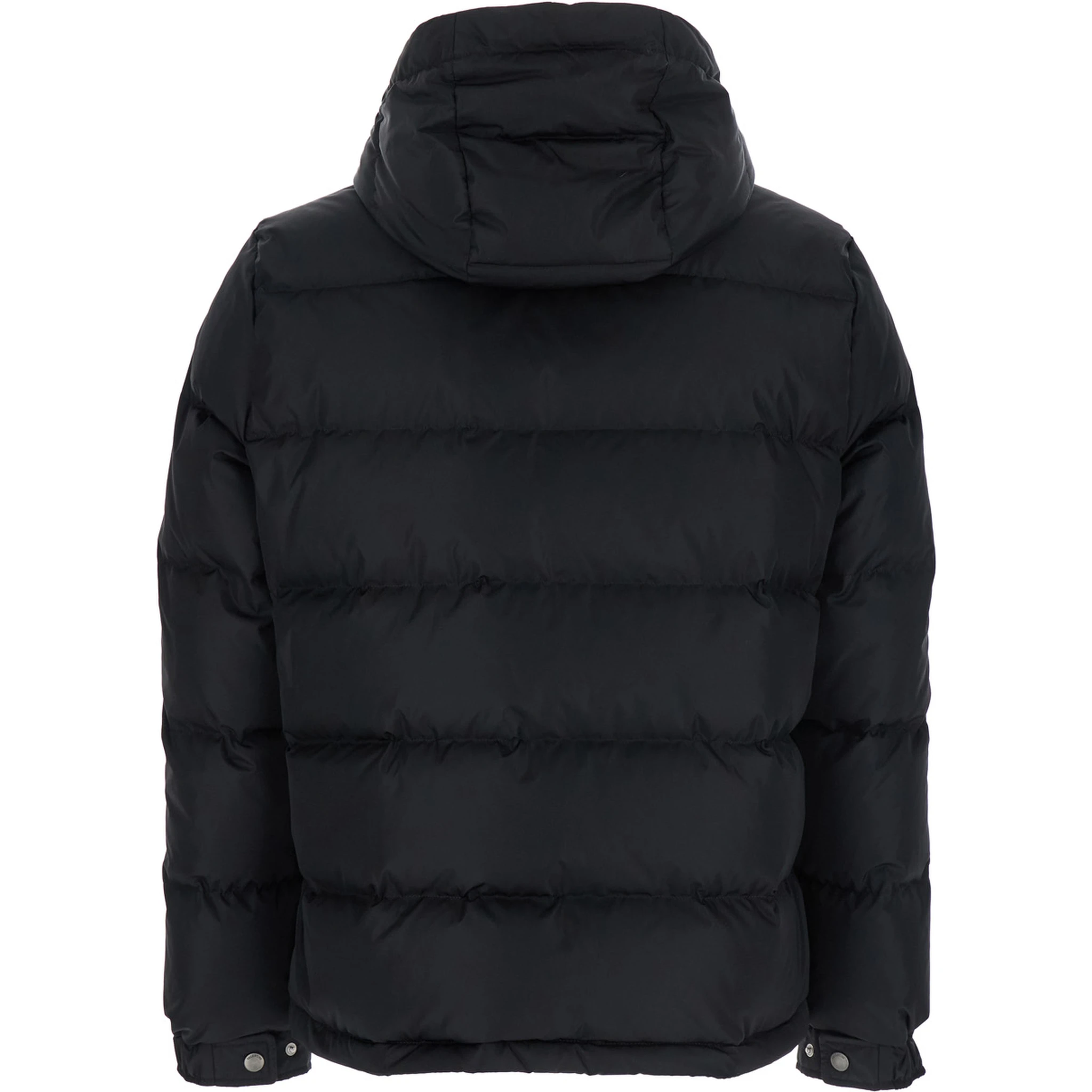 Black Down Jacket with Hood with Drawstring and VLogo Patch on the Front in Tech Fabric Man