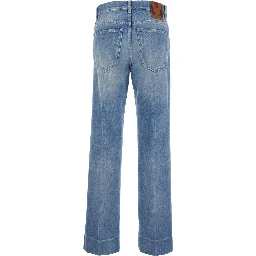 Blue Jeans with Belt Loops and Logo Patch on the Rear in Denim Woman