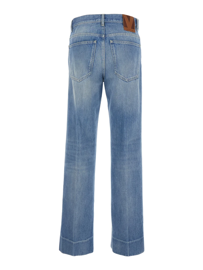 Blue Jeans with Belt Loops and Logo Patch on the Rear in Denim Woman