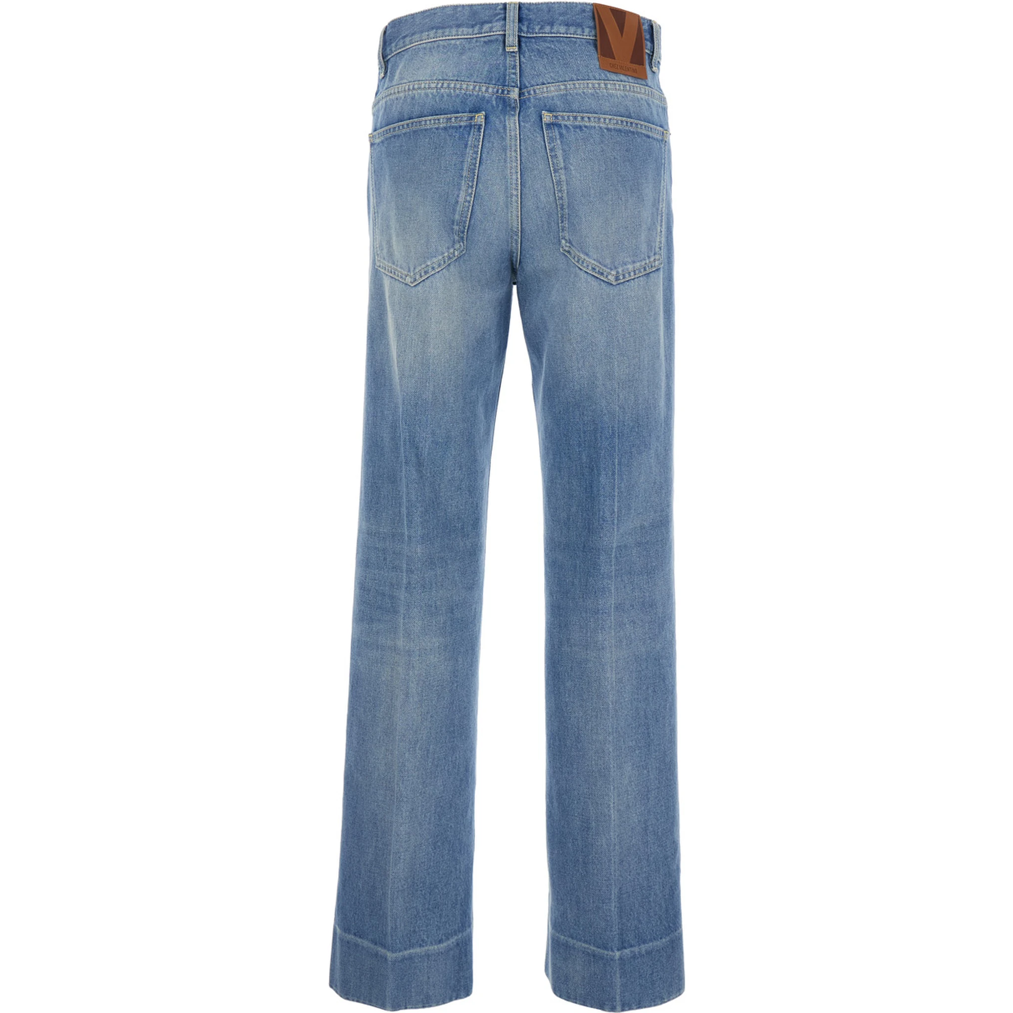 Blue Jeans with Belt Loops and Logo Patch on the Rear in Denim Woman