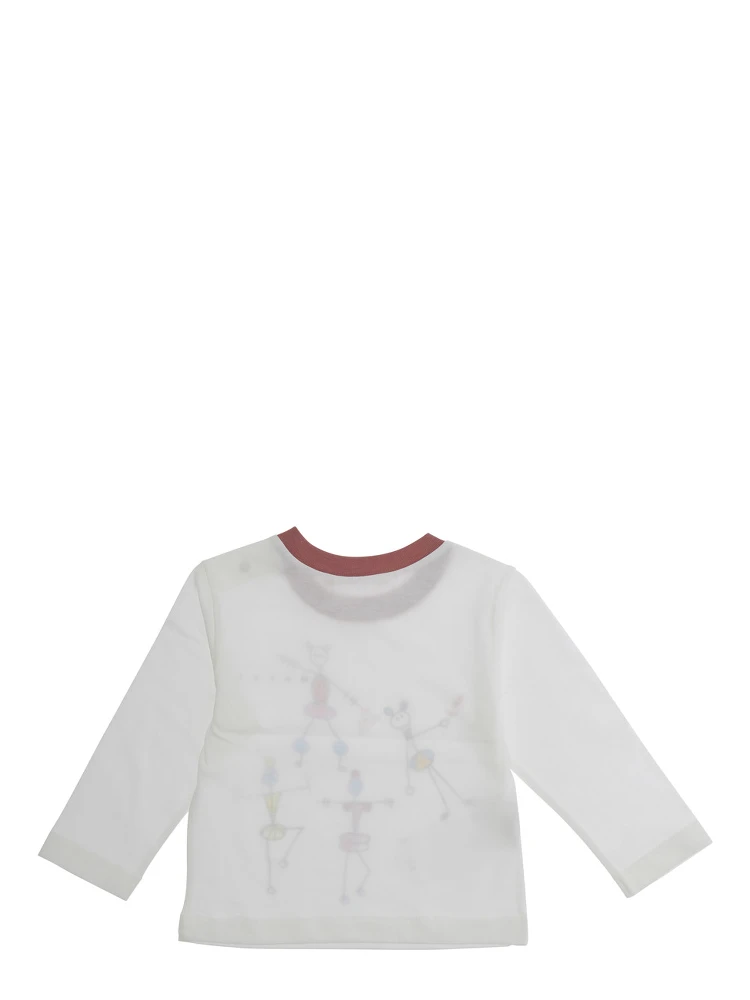White Long-sleeved T-Shirt with Front Print in Cotton Baby alternative