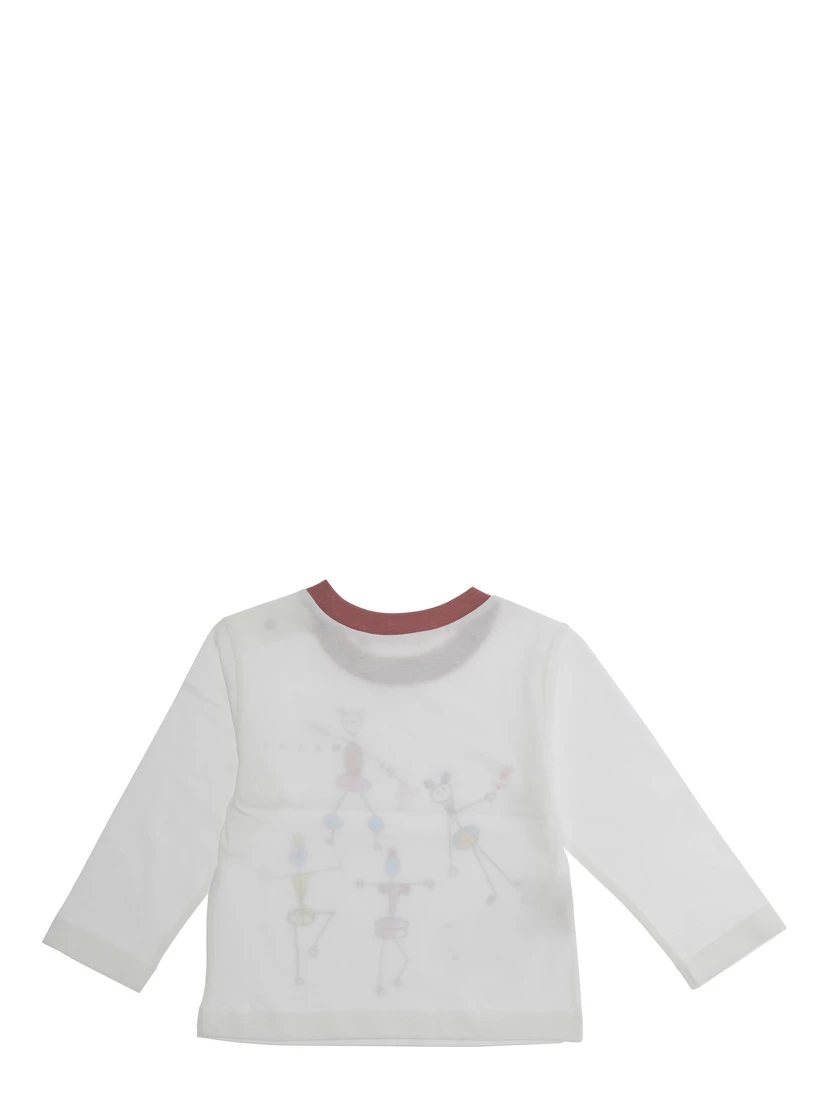 White Long-sleeved T-Shirt with Front Print in Cotton Baby